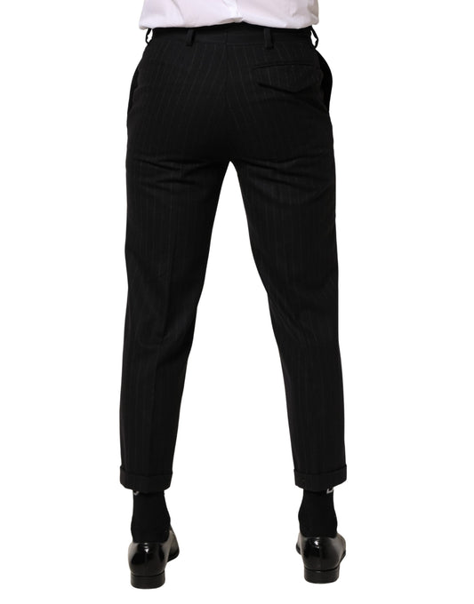 Men's formal trousers with black stripe pattern, wool fabric