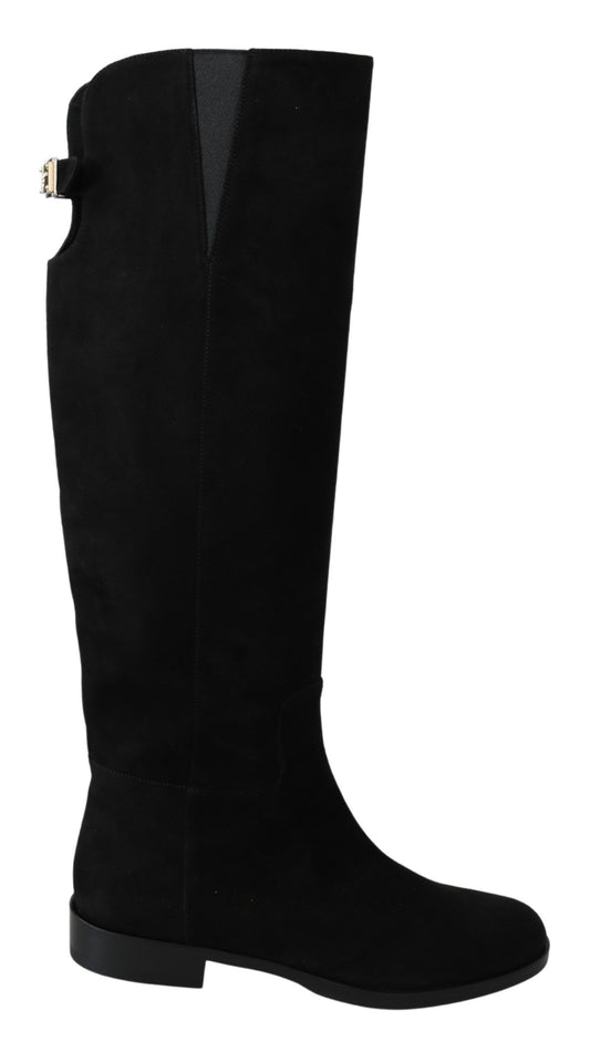 Black knee high boot with a heel
