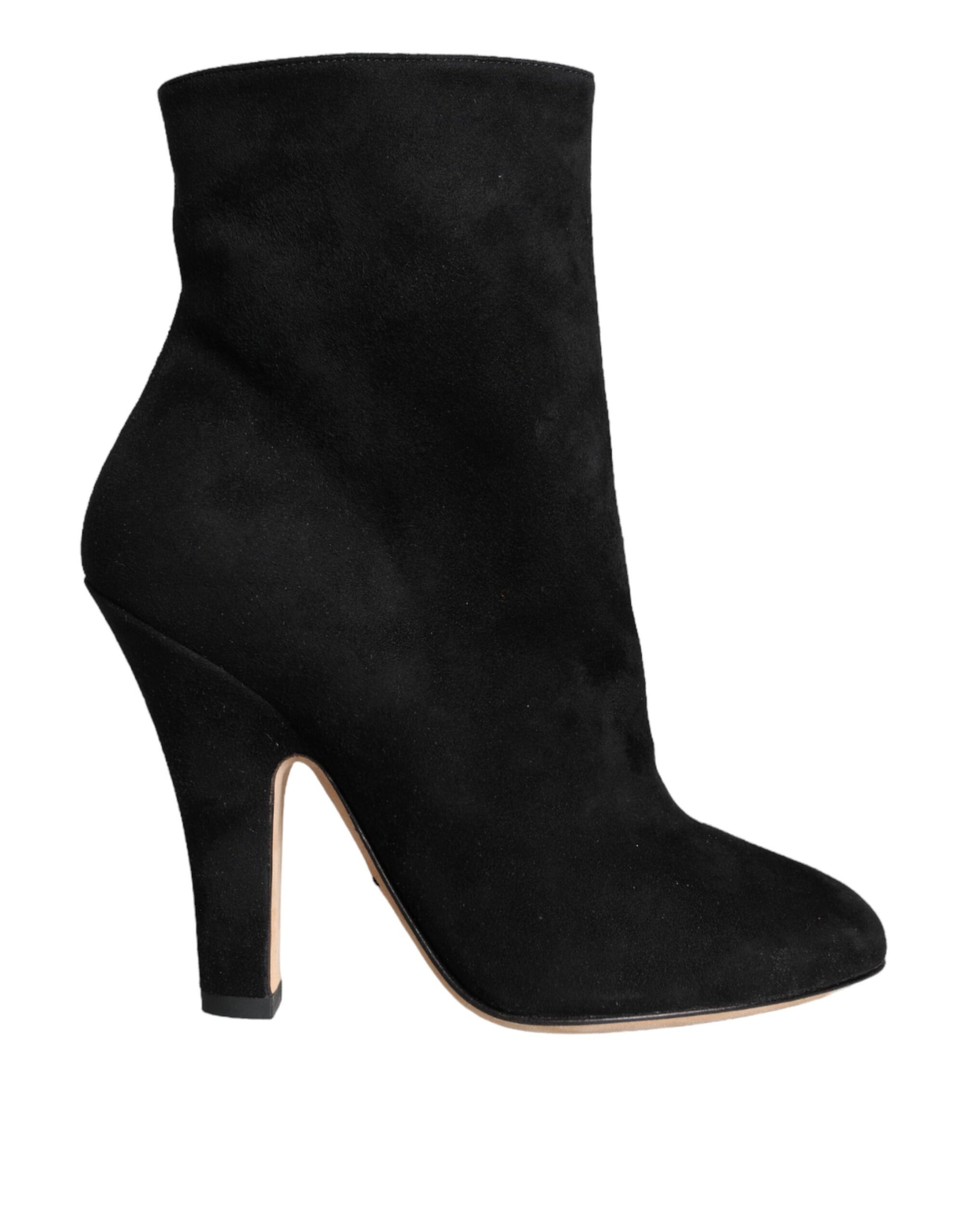 Black suede ankle boot with heel