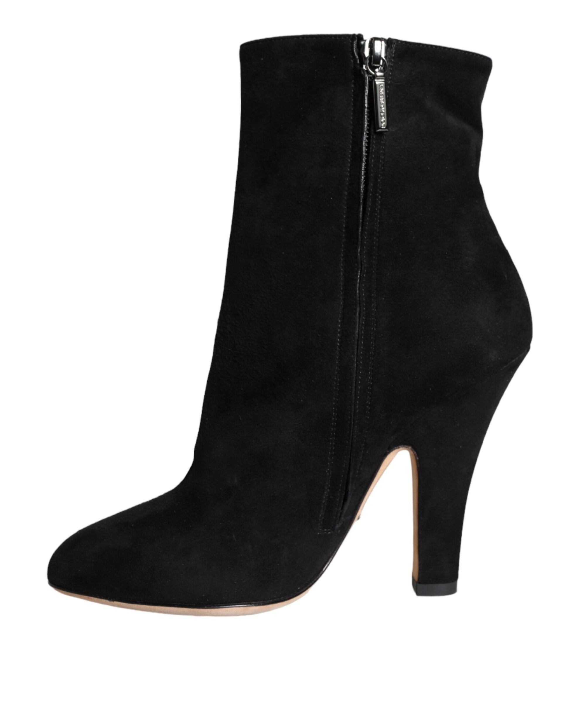 Black suede ankle boot with zipper detailing