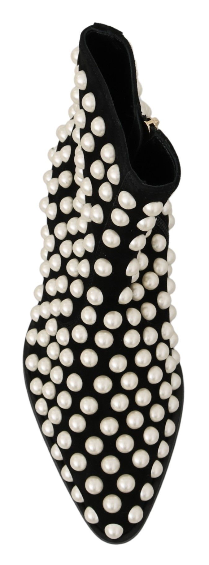 Black velvet shoe with pearls and rhinestones