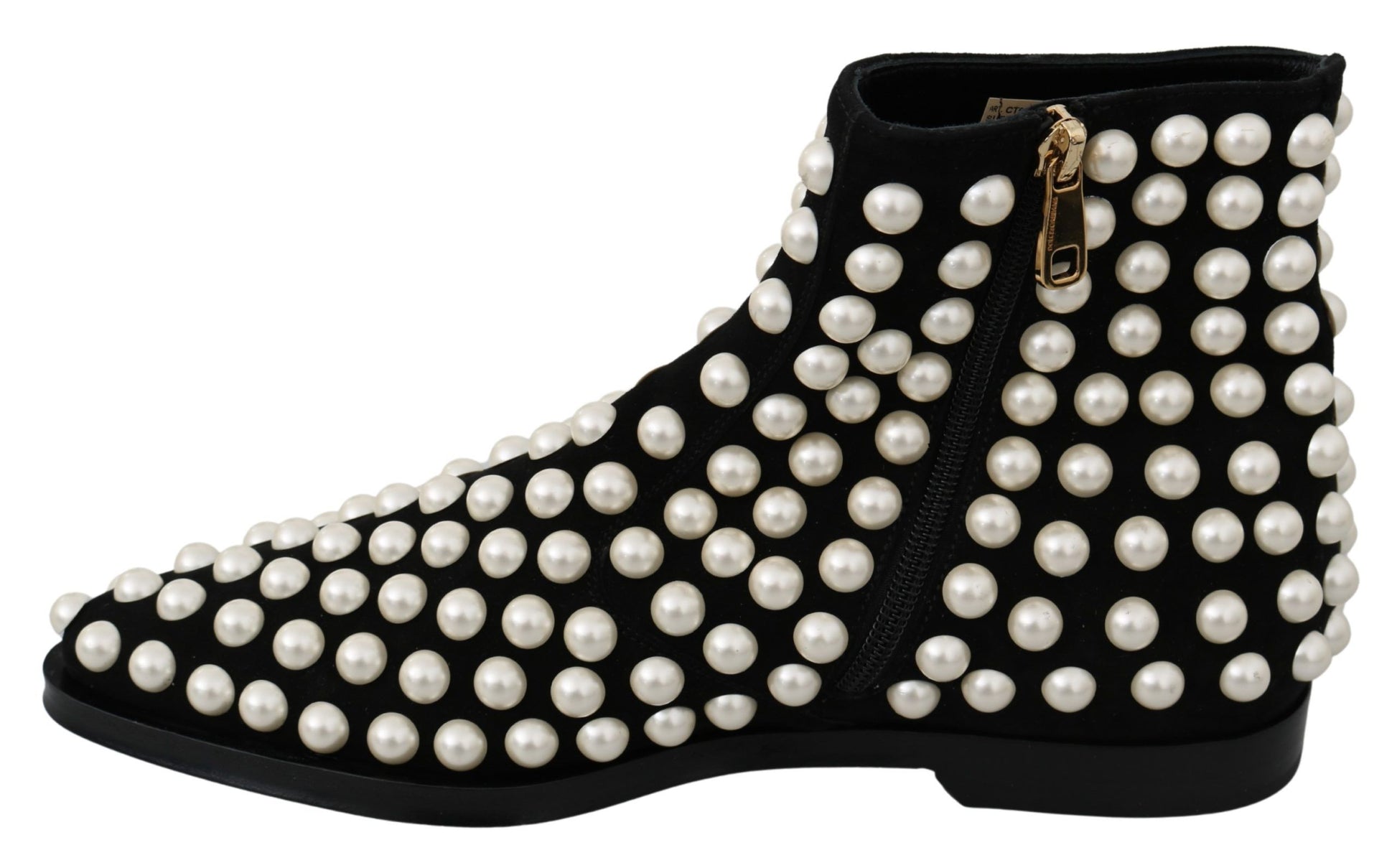 Black boot with pearls on top