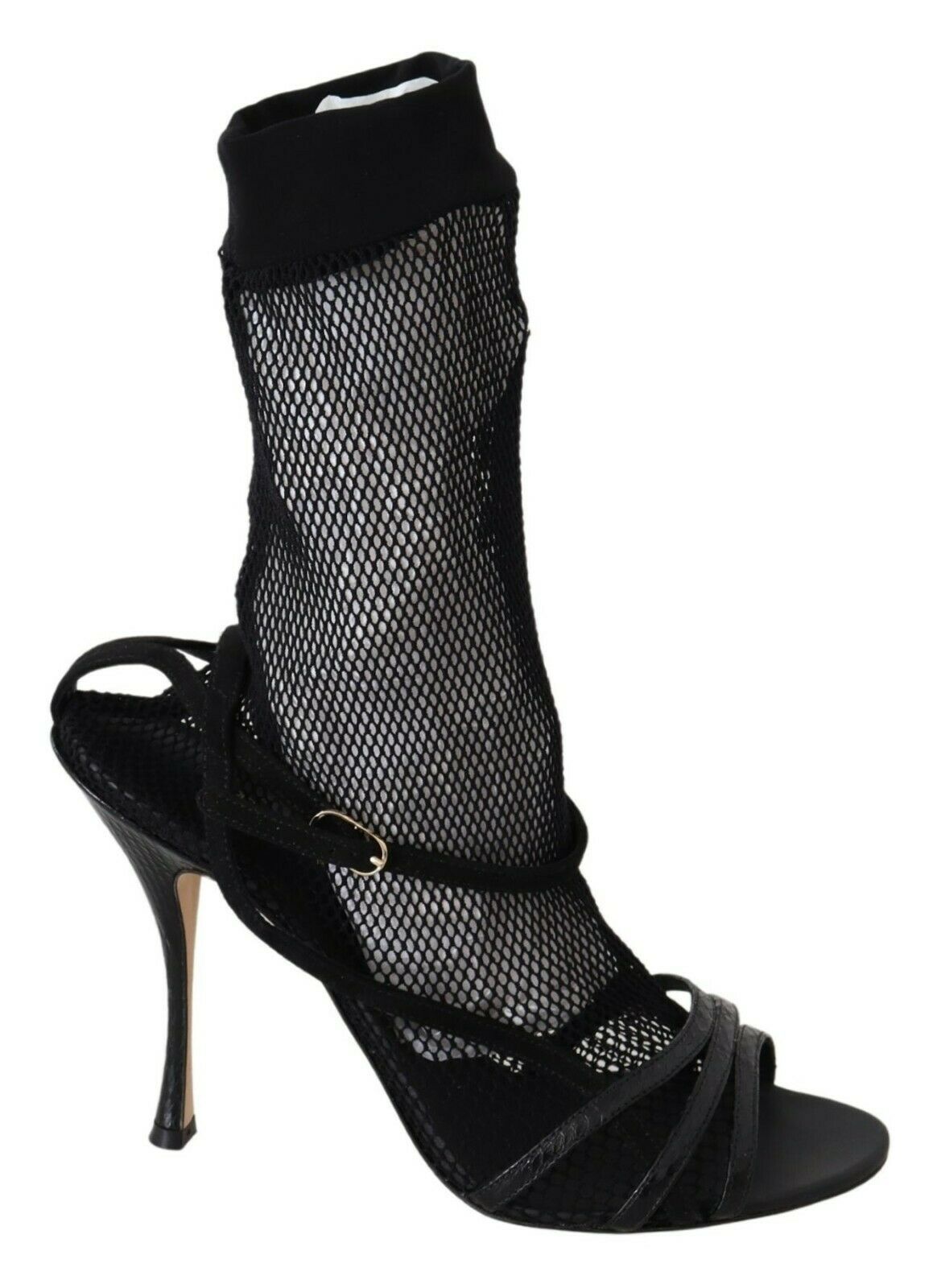 Black high heel shoes with mesh and straps