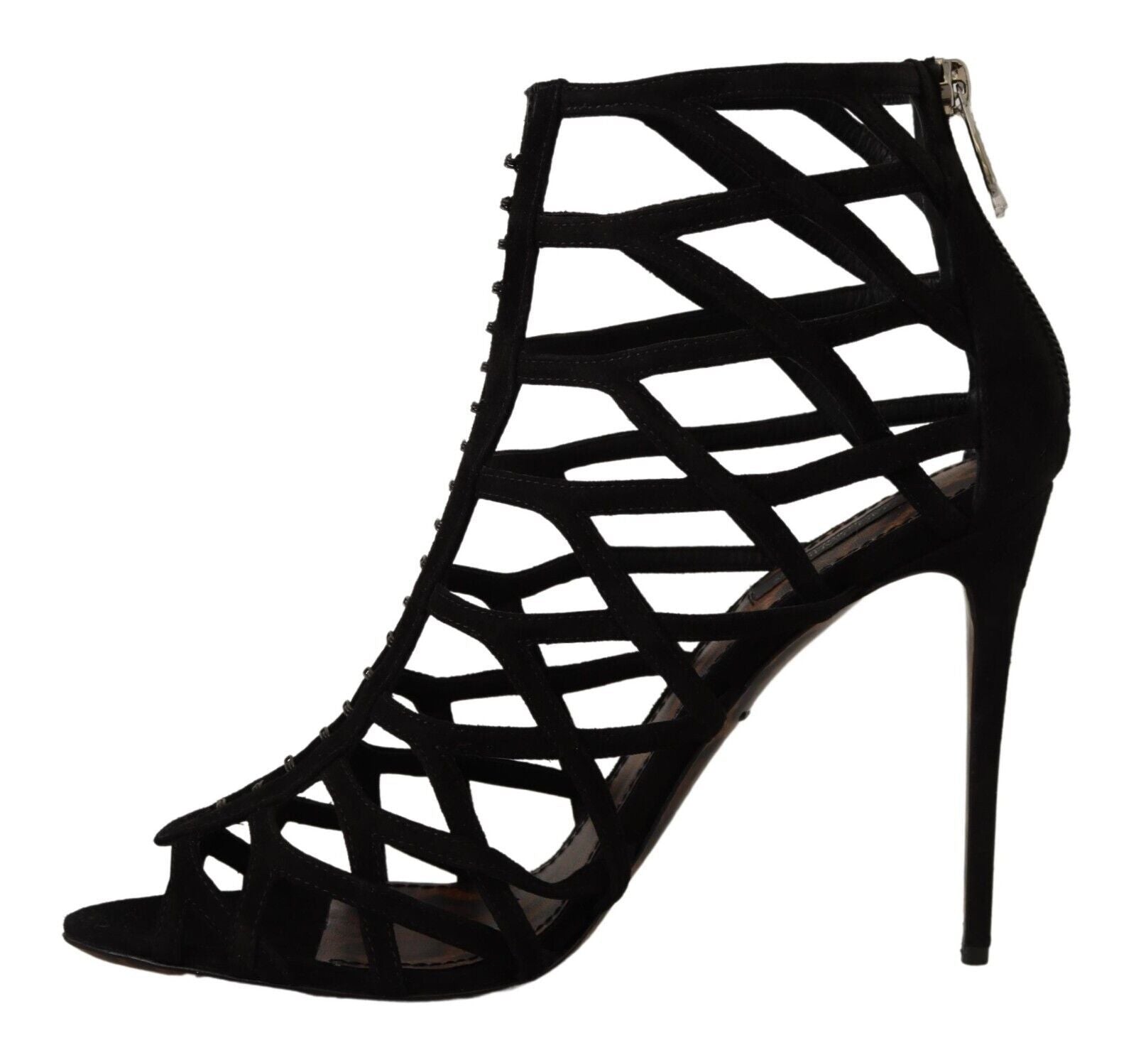 Black high heel boot with lace up detailing and a stiletto heel
