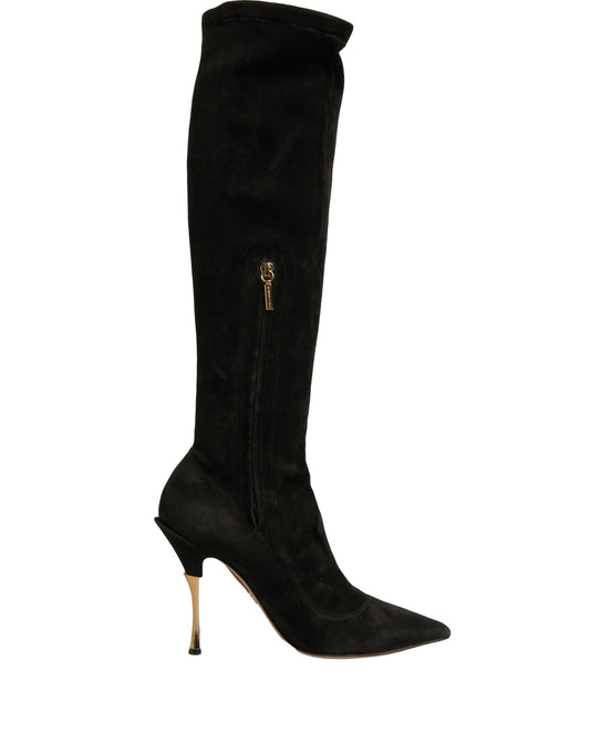 Black knee high boot with zipper detail on side
