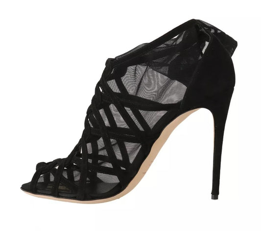 Black high heel shoe with lace detailing