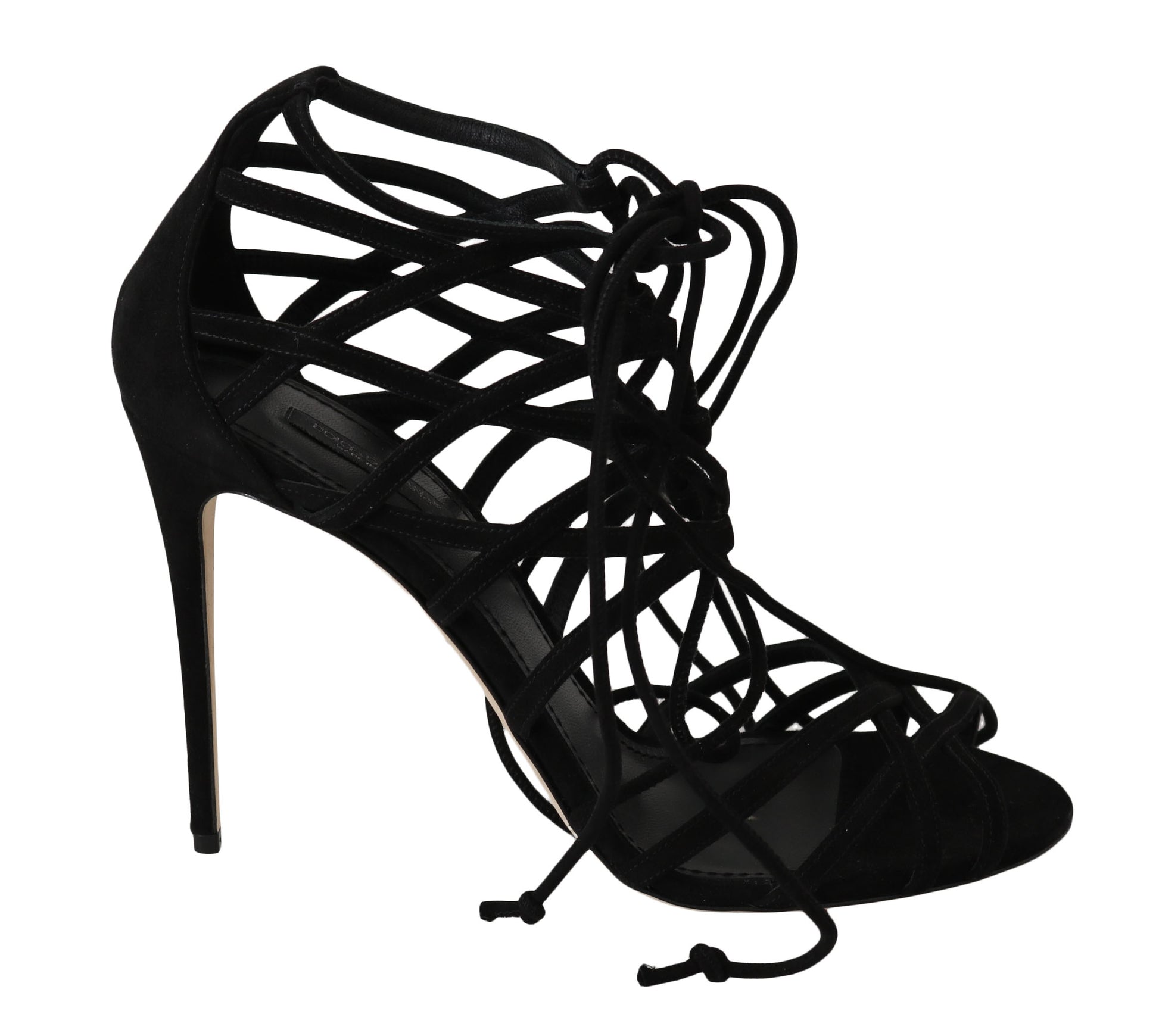 Black high heel shoe with straps and buckle details