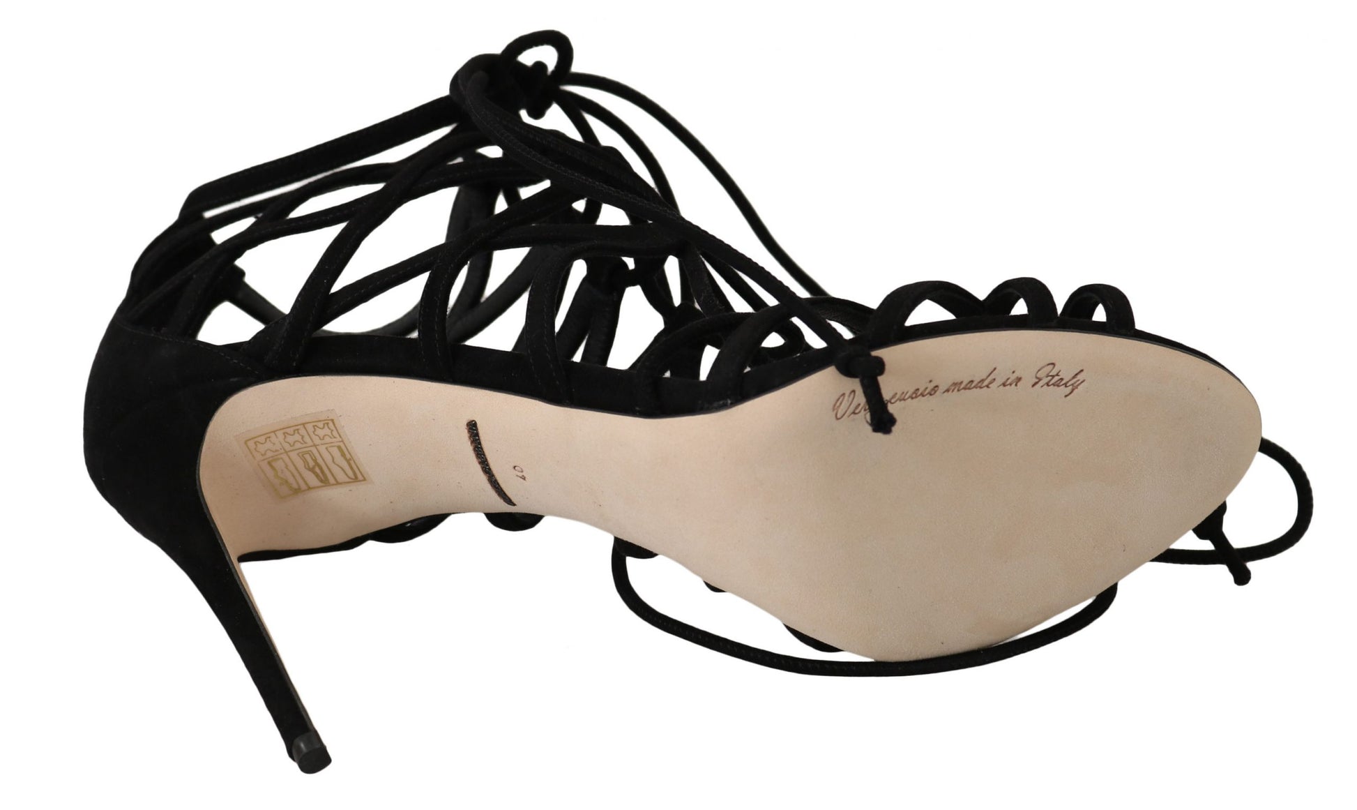 Black high heel shoe with ankle strap and bow detailing