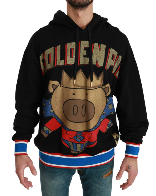 Man wearing hoodie with cartoon pig on front