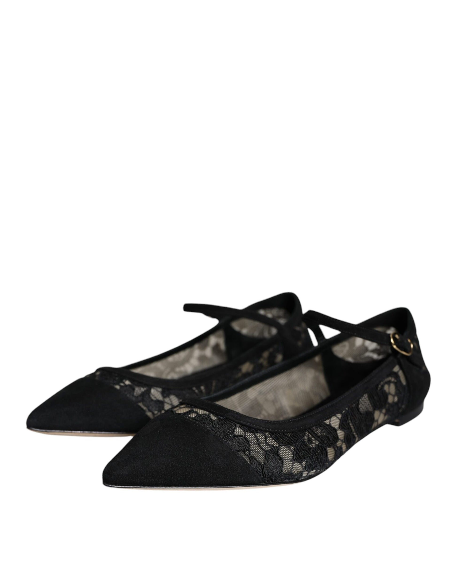 Pair of black flats with lace detailing
