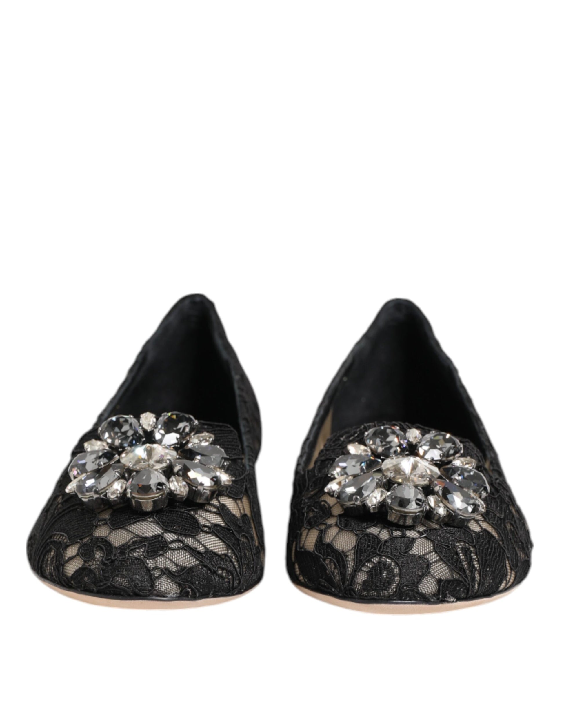 Pair of black velvet shoes with embellished toe cap