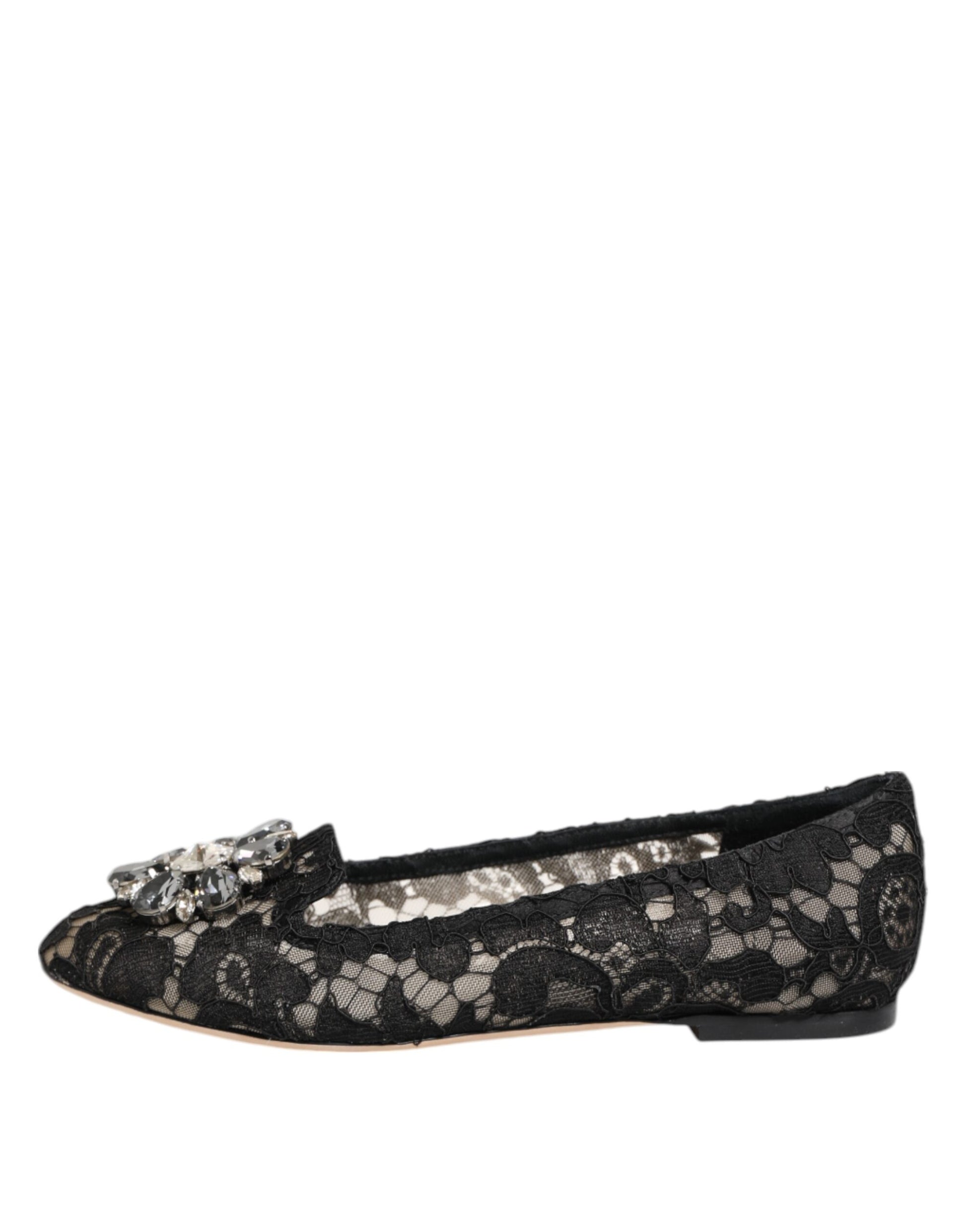 Black lace flat shoes with bow on top