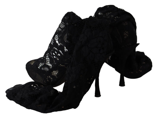 Black shoe with intricate design and laces