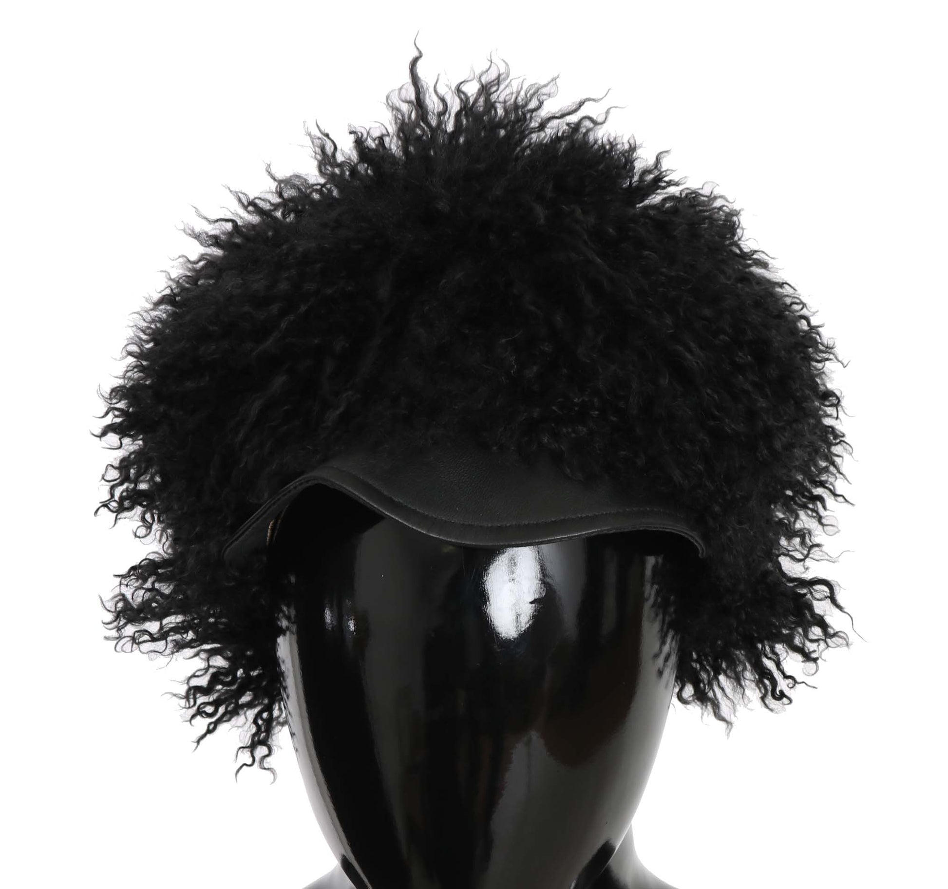 Black fuzzy wig on mannequin head