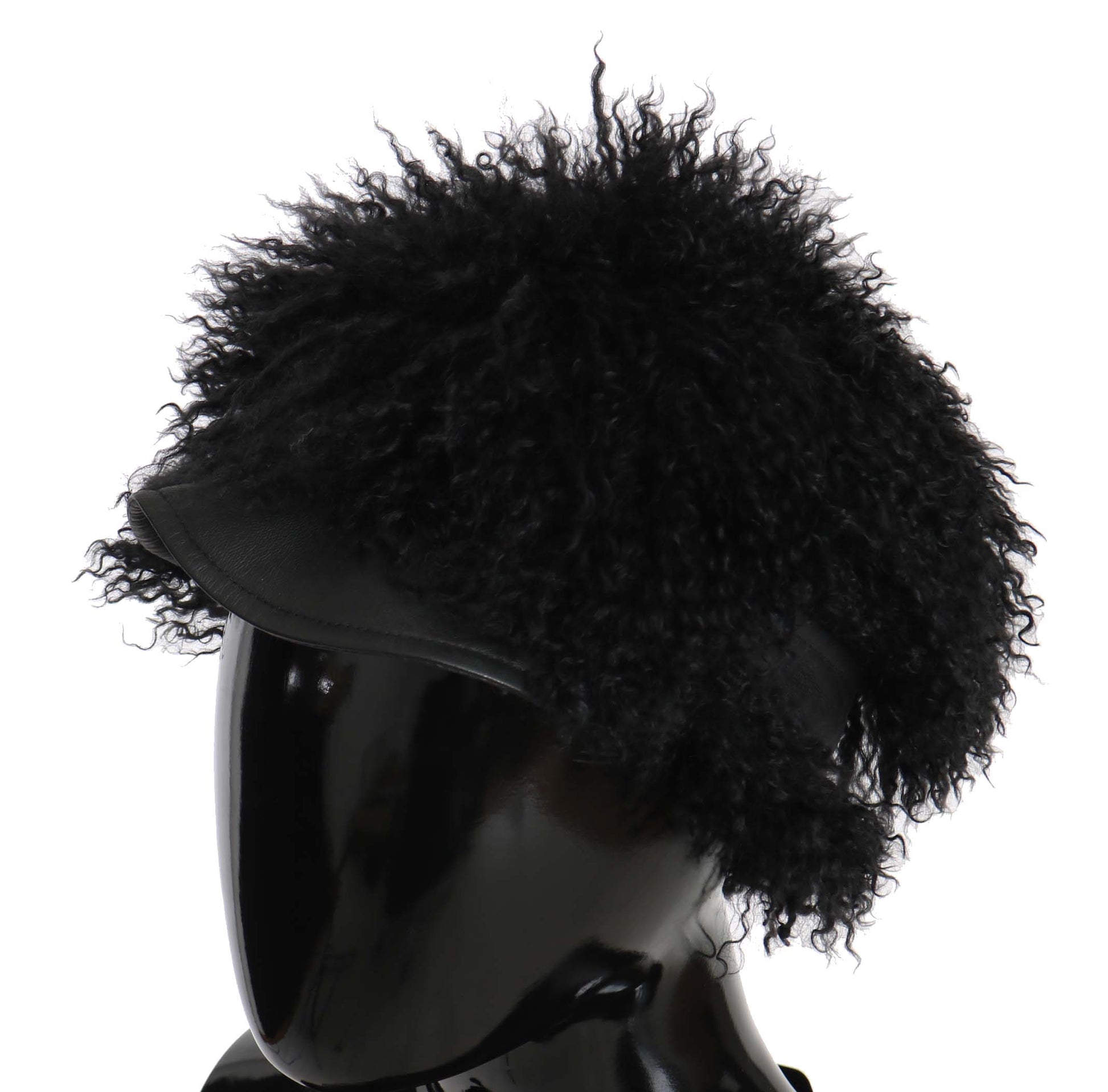 Black furry hat on a mannequin head