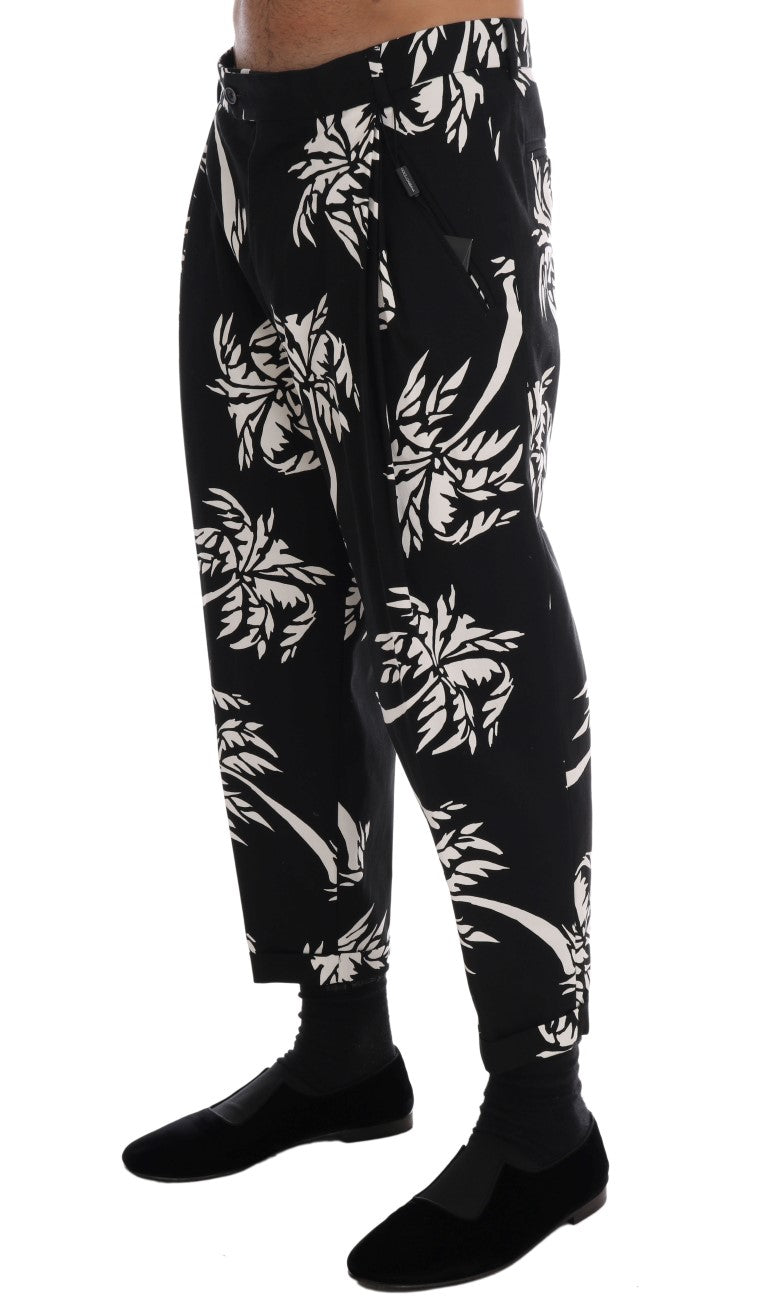 Pair of black pants with white floral pattern
