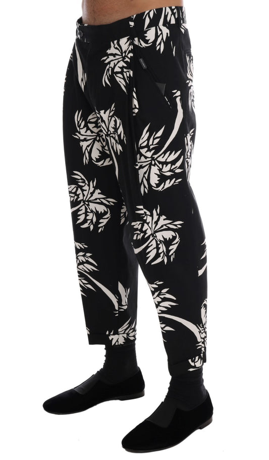 Pair of black pants with white floral pattern