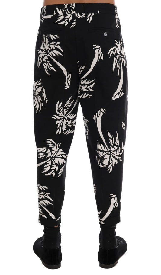 Pair of black pants with white floral pattern