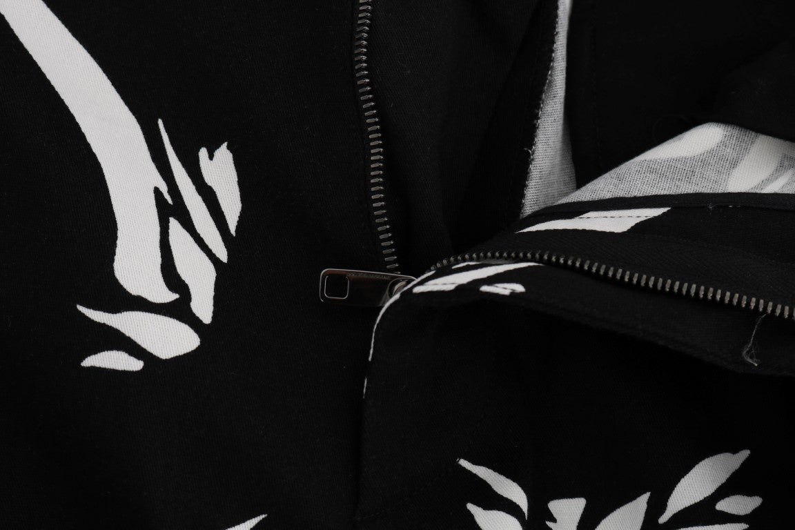 Zipper on black jacket with white design