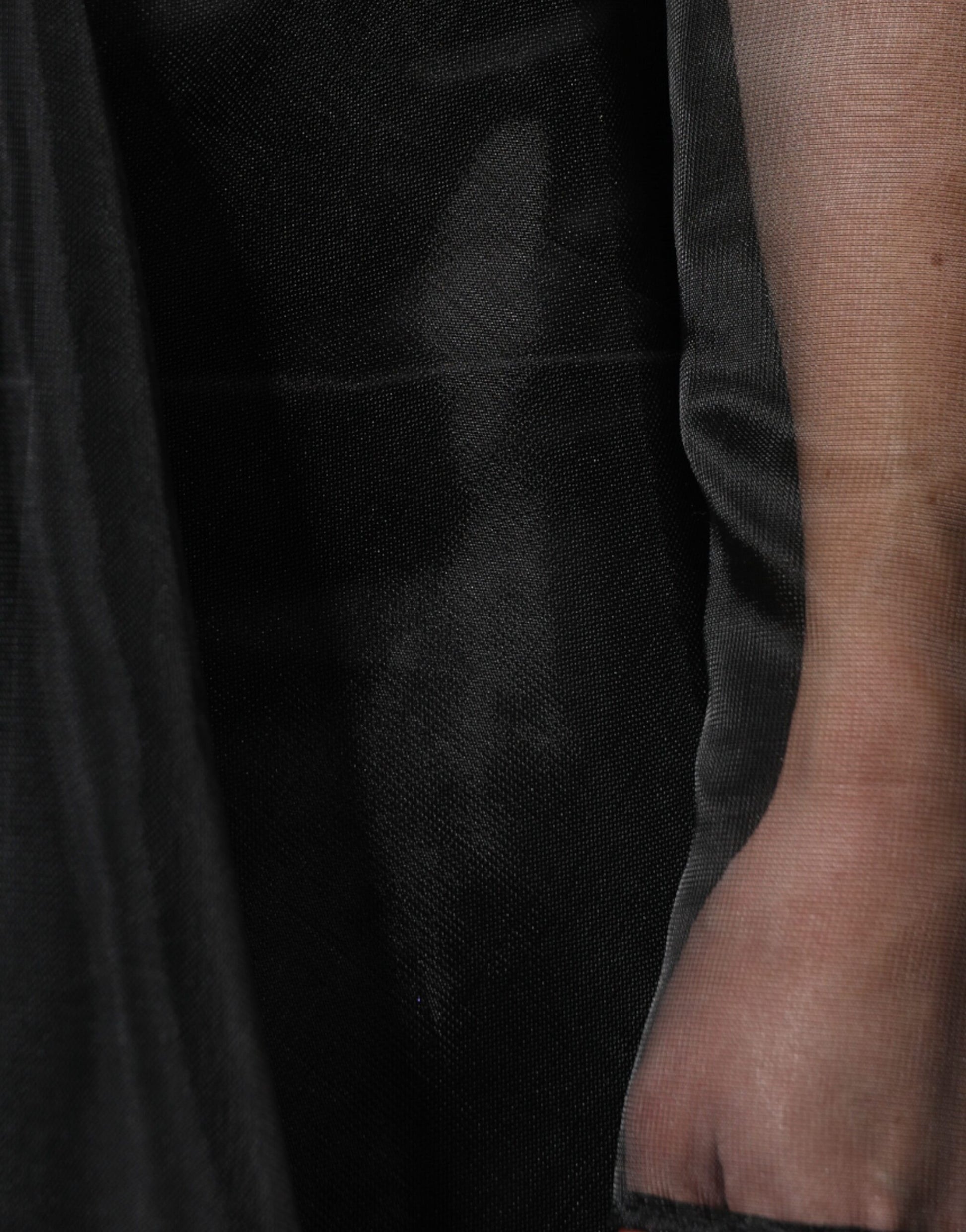 A black tulle A-line midi cocktail gown dress