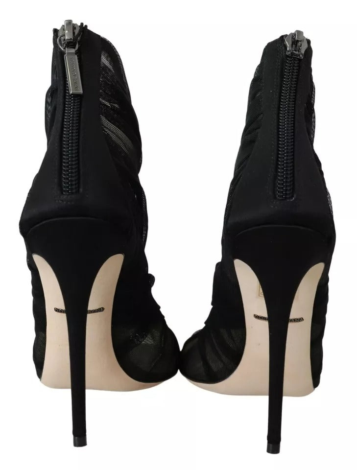 High heel shoes with black straps and a zipper on the back