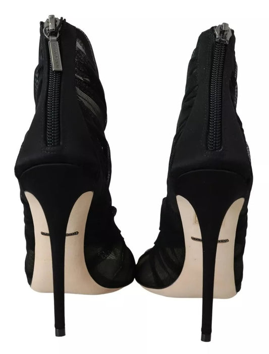 High heel shoes with black straps and a zipper on the back