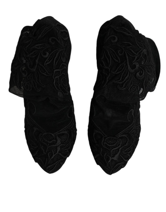 Pair of black velvet slippers