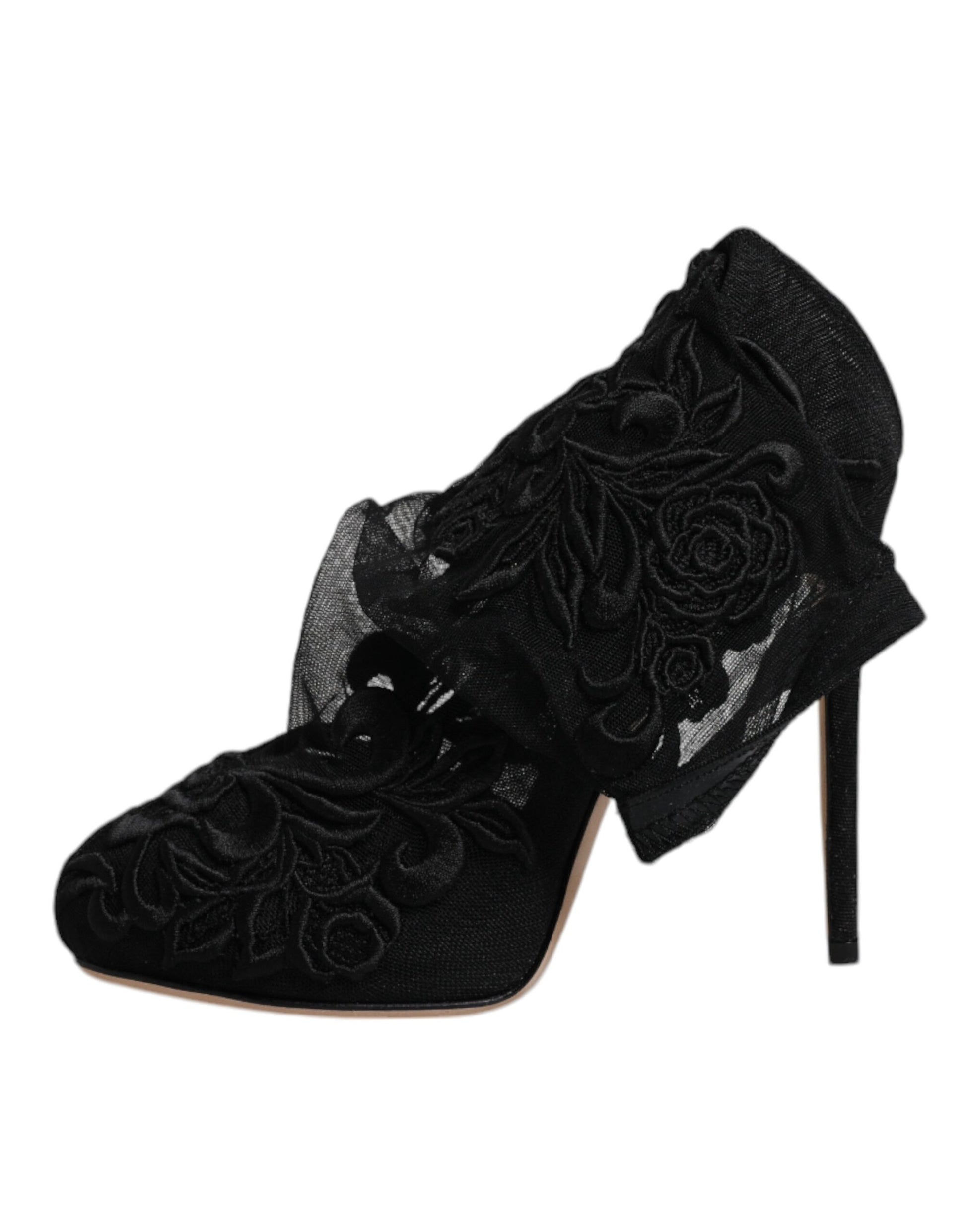 Black high heel shoe with lace detailing