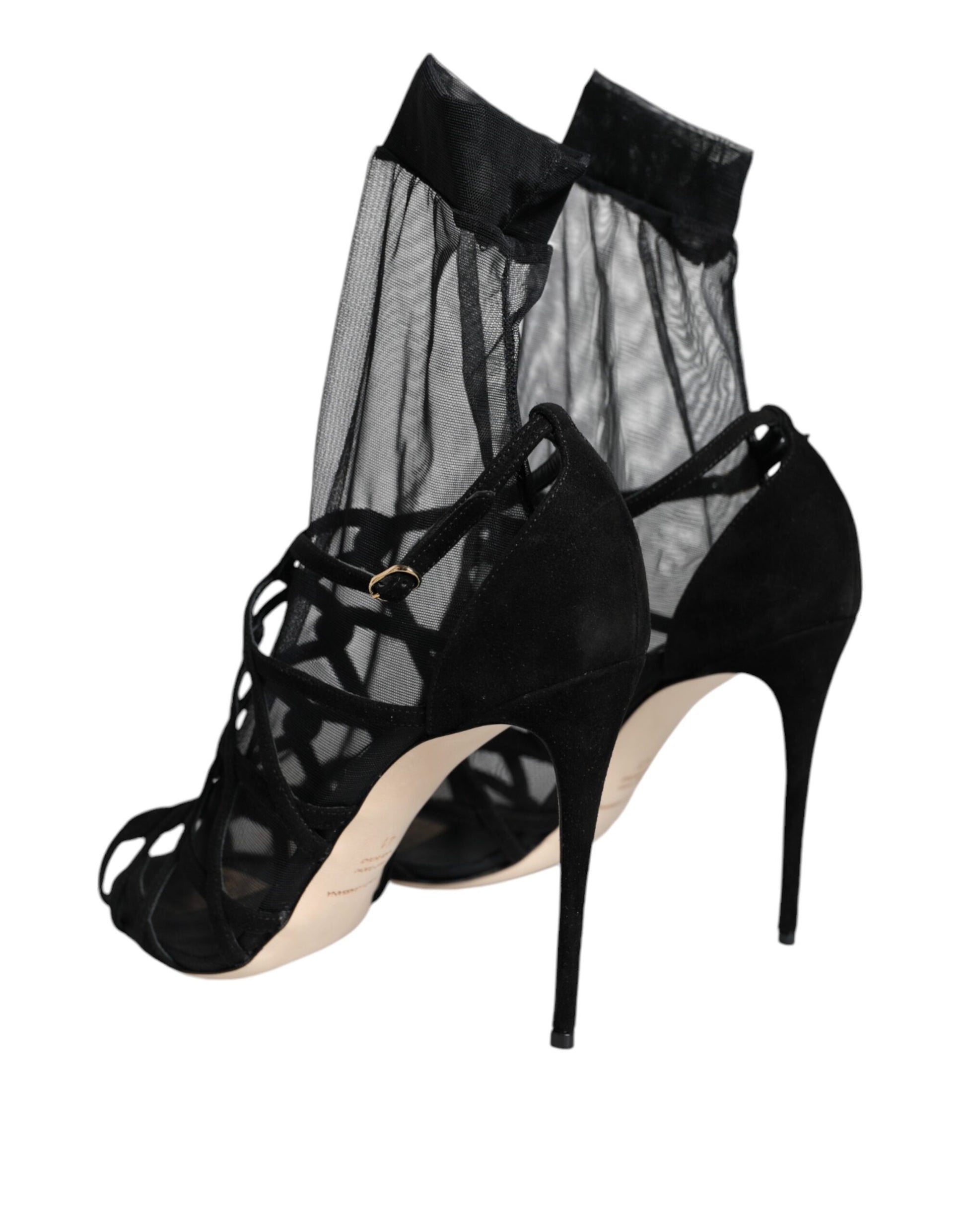 Black high heel shoes with lace detailing
