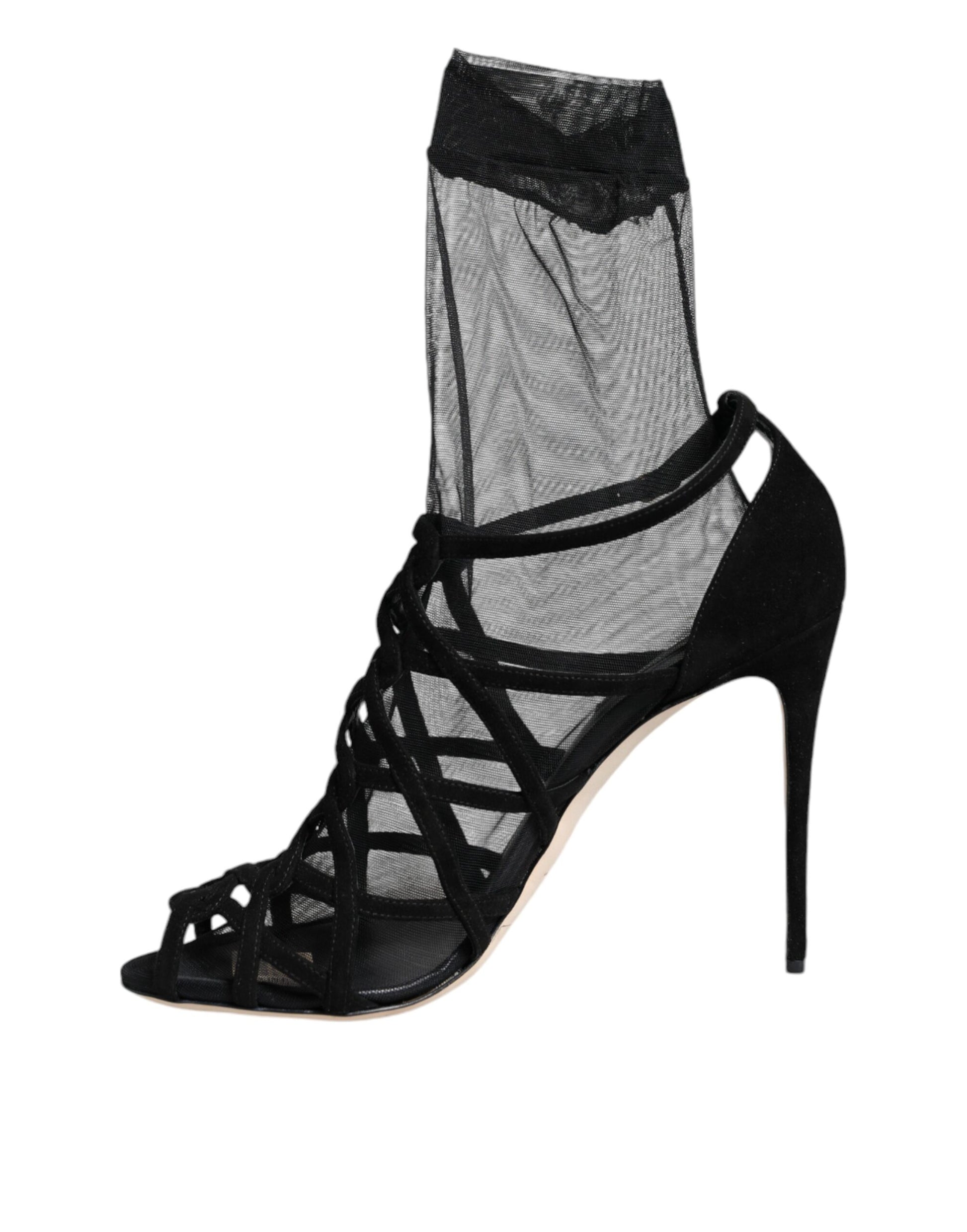 High heel shoe with straps and mesh detailing