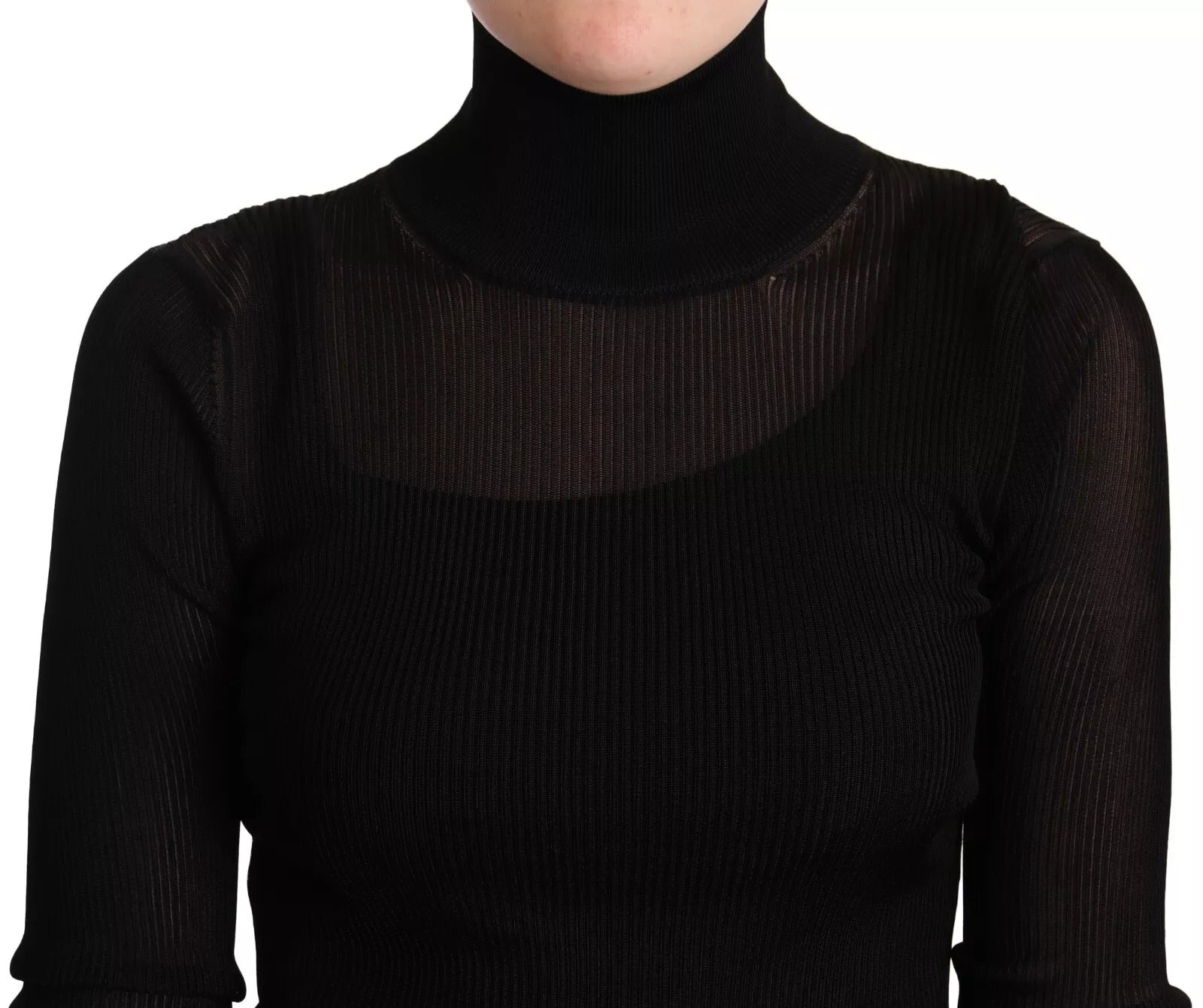 Black turtleneck sweater with ribbed neckline