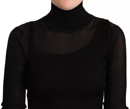 Black turtleneck sweater with ribbed neckline