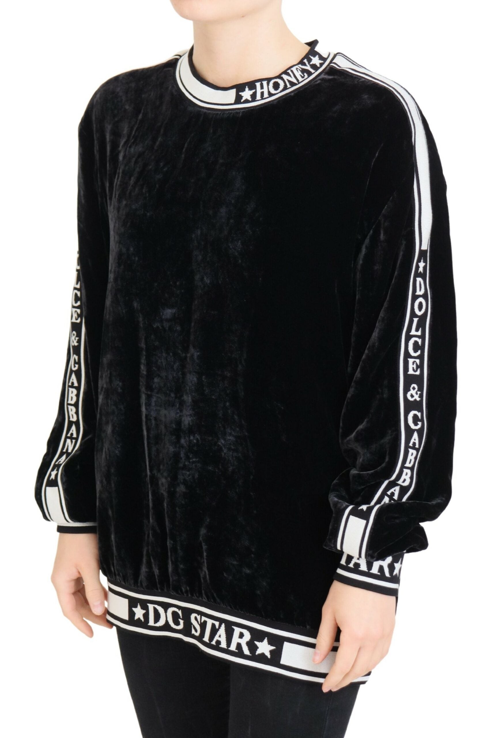 Black velvet long sleeve shirt with white stripe detailing