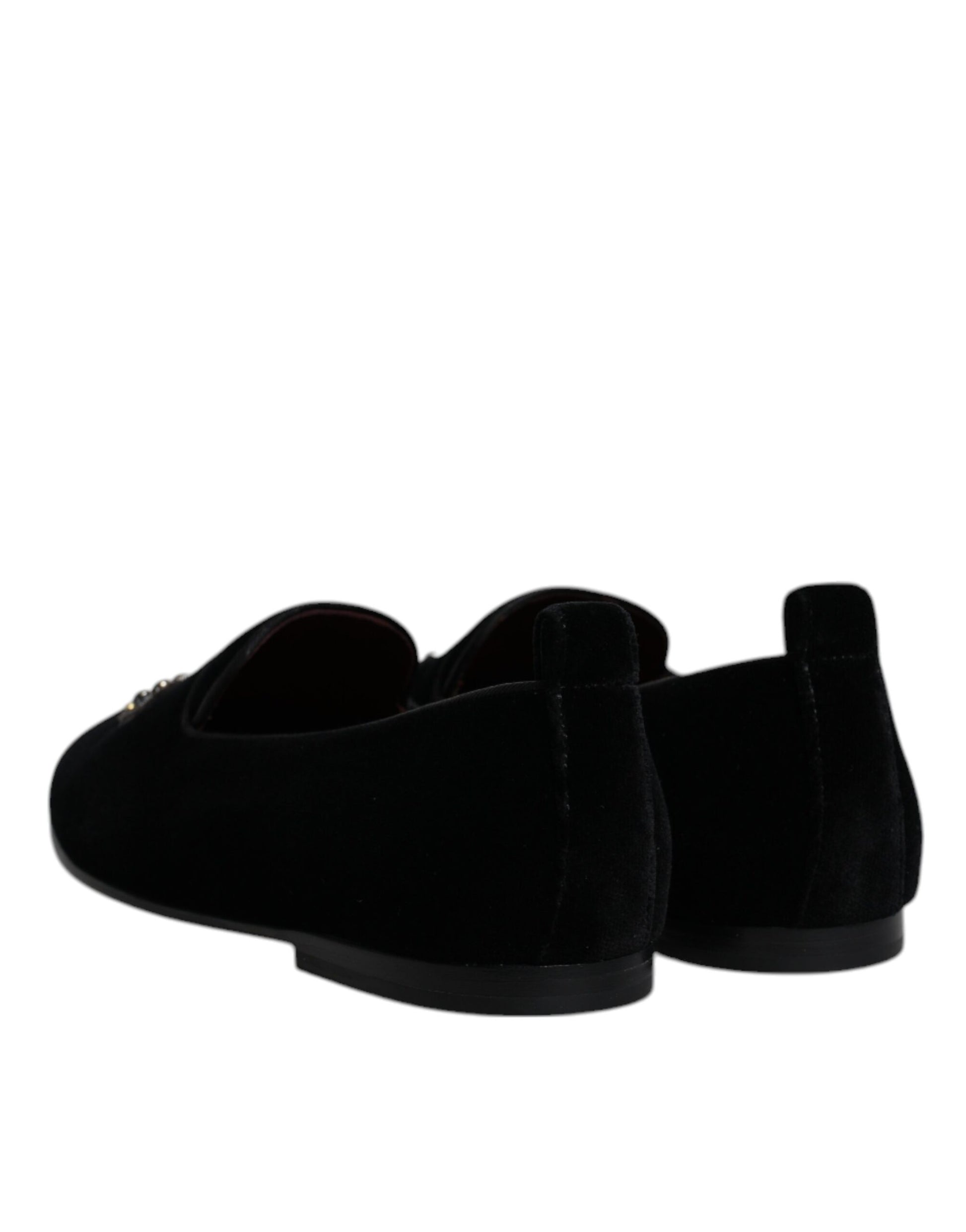 Pair of black velvet loafers with crystal embellishments