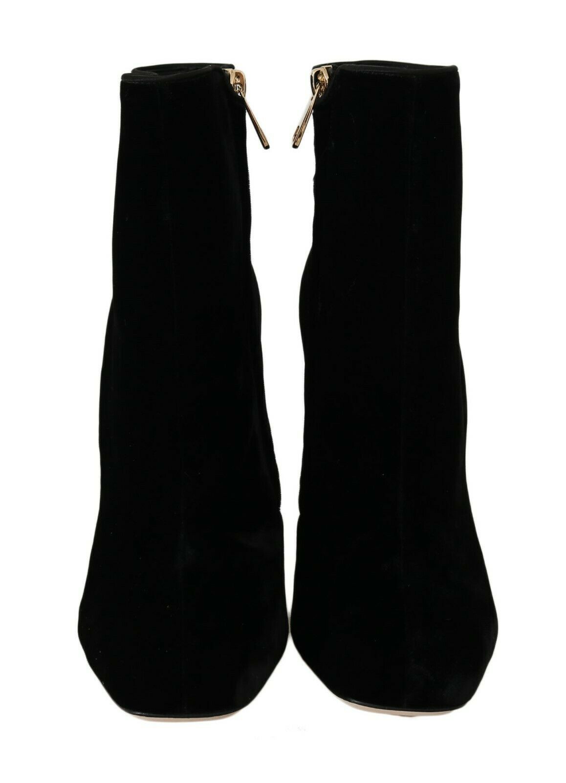 Pair of black velvet boots with gold zippers