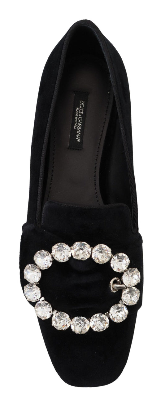 Black shoe with rhinestone embellishment on heel and toe