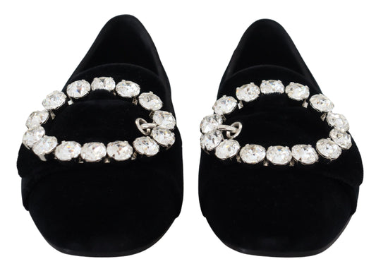 Pair of black velvet shoes with rhinestone embellishments