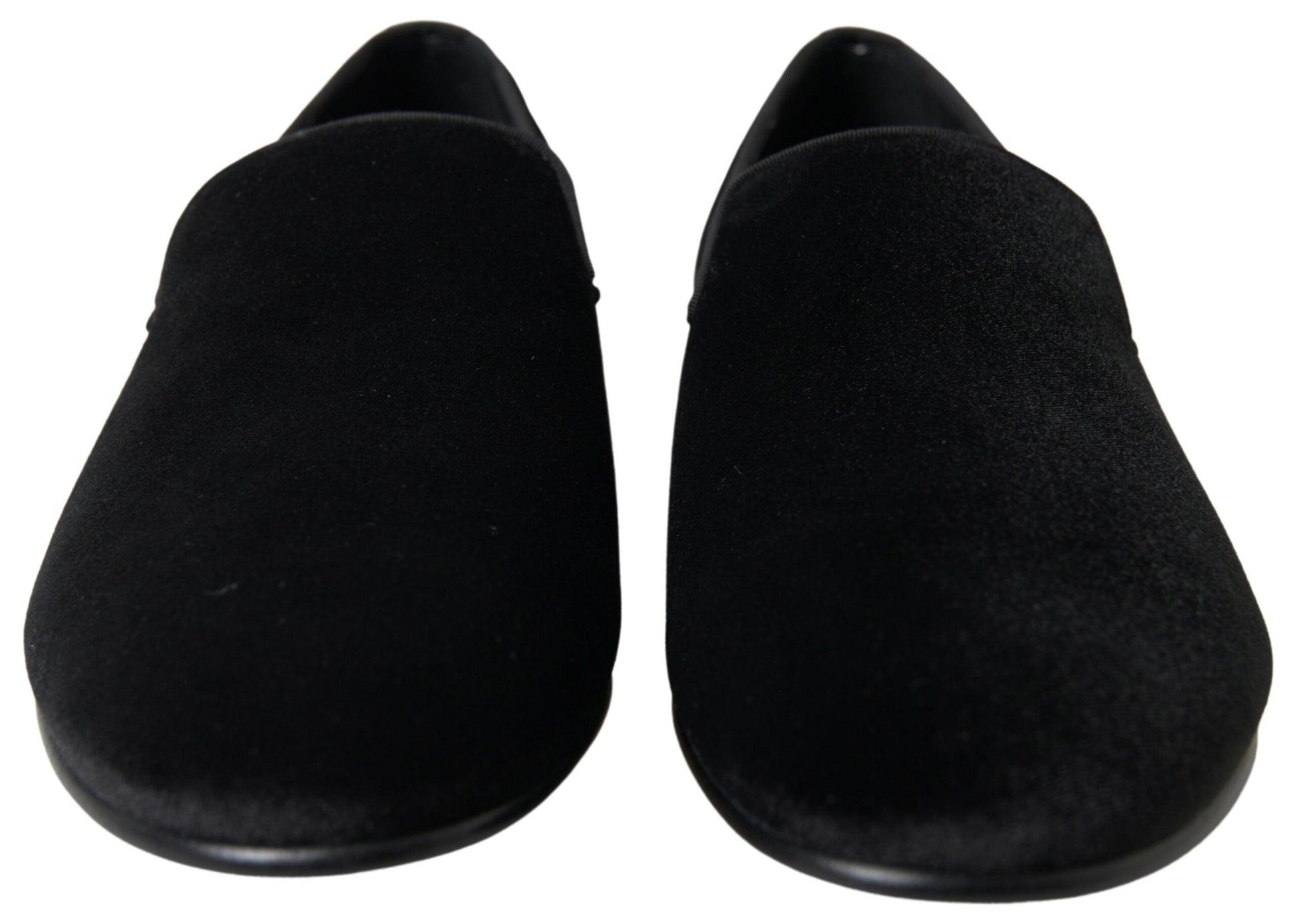 Pair of black velvet slippers with round toe and heel