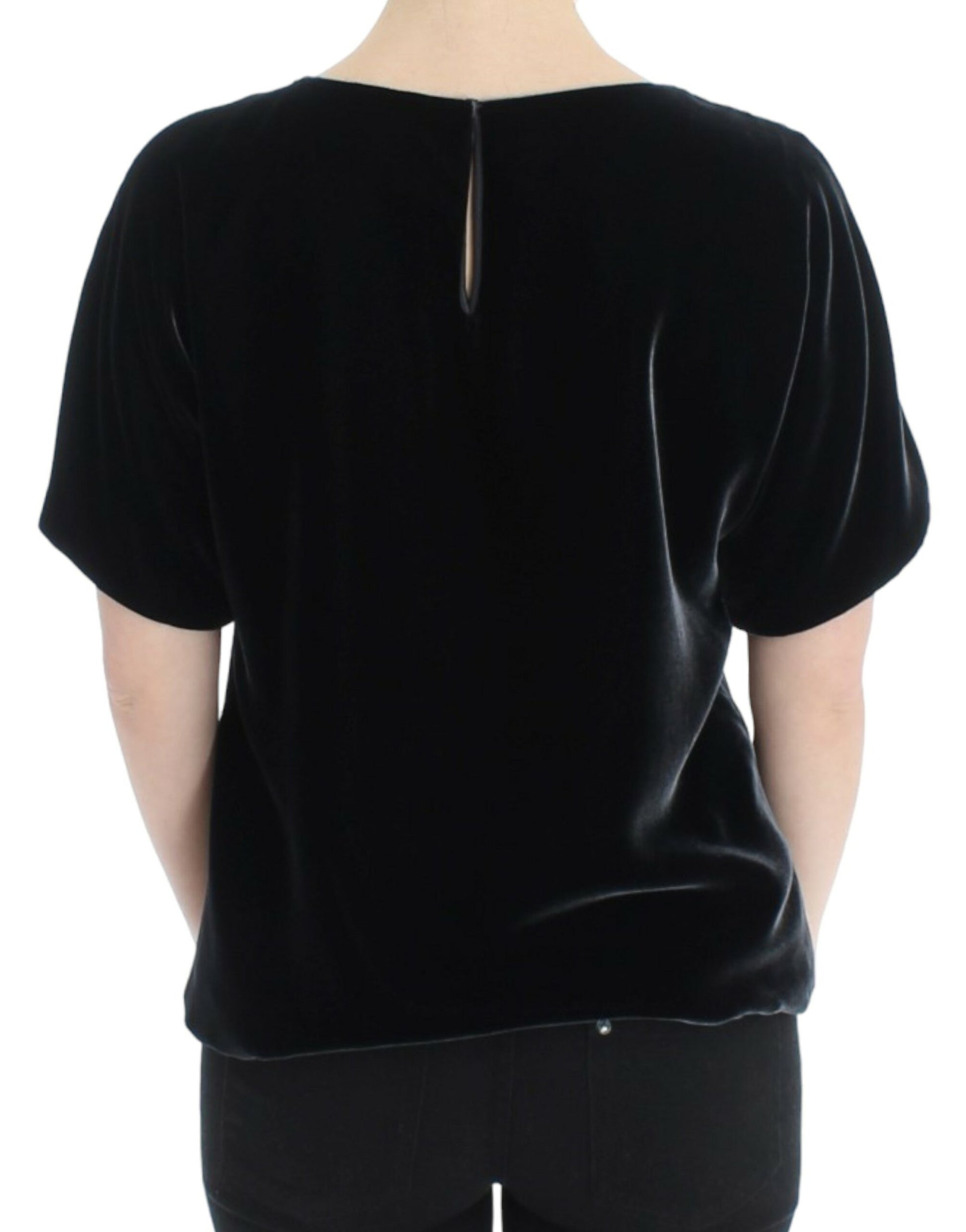 Black velvet shirt with a V neckline
