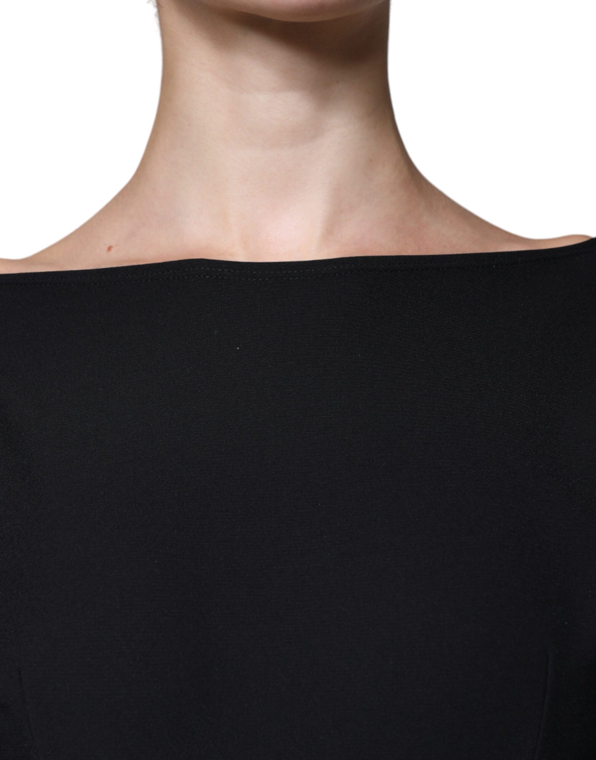 Black viscose cut out a-line long sleeve mini dress