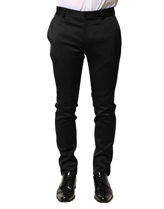A pair of black trousers with a viscose material, designed for formal men's wear
