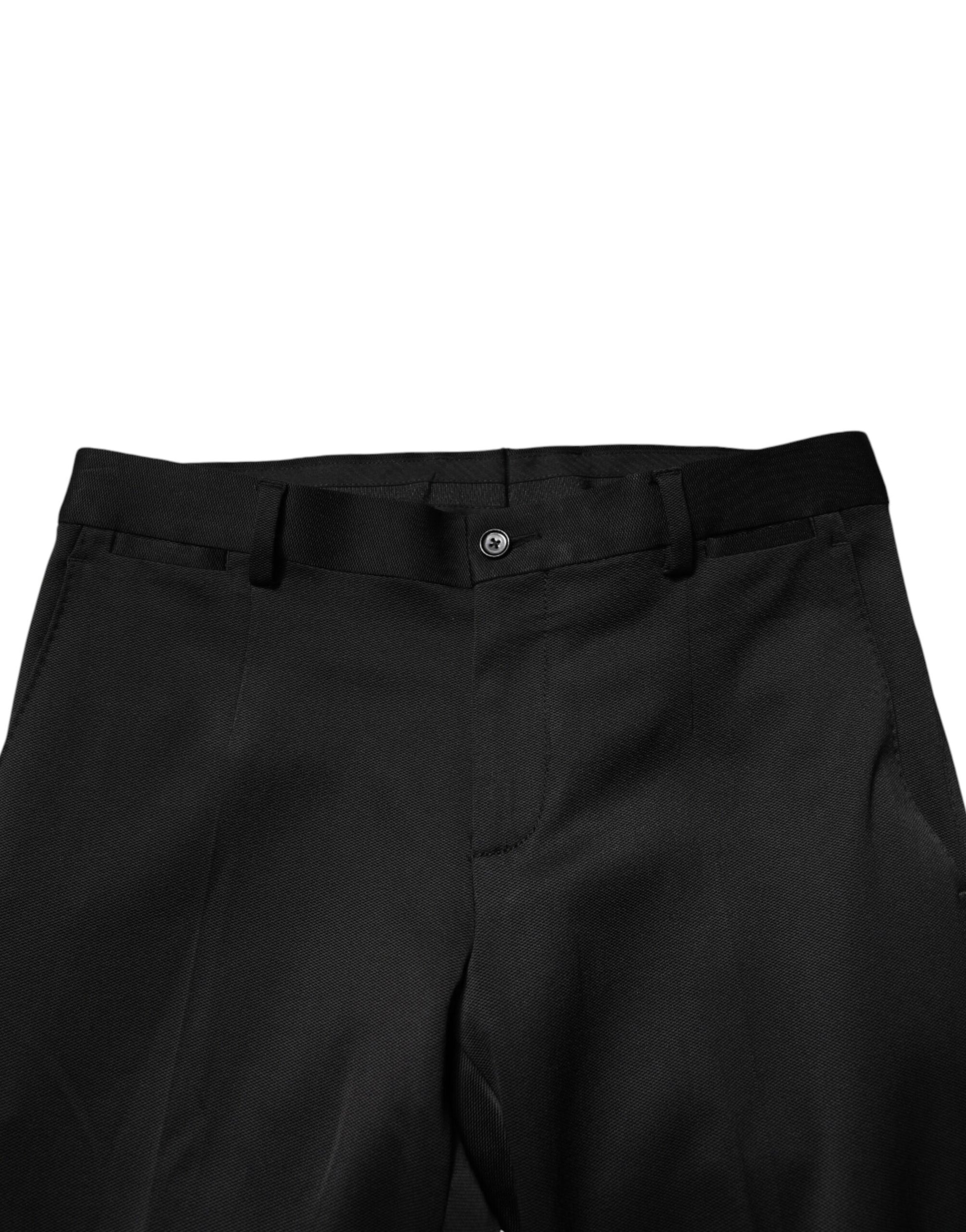Black viscose dress pants with a textured pattern, designed for formal men's wear