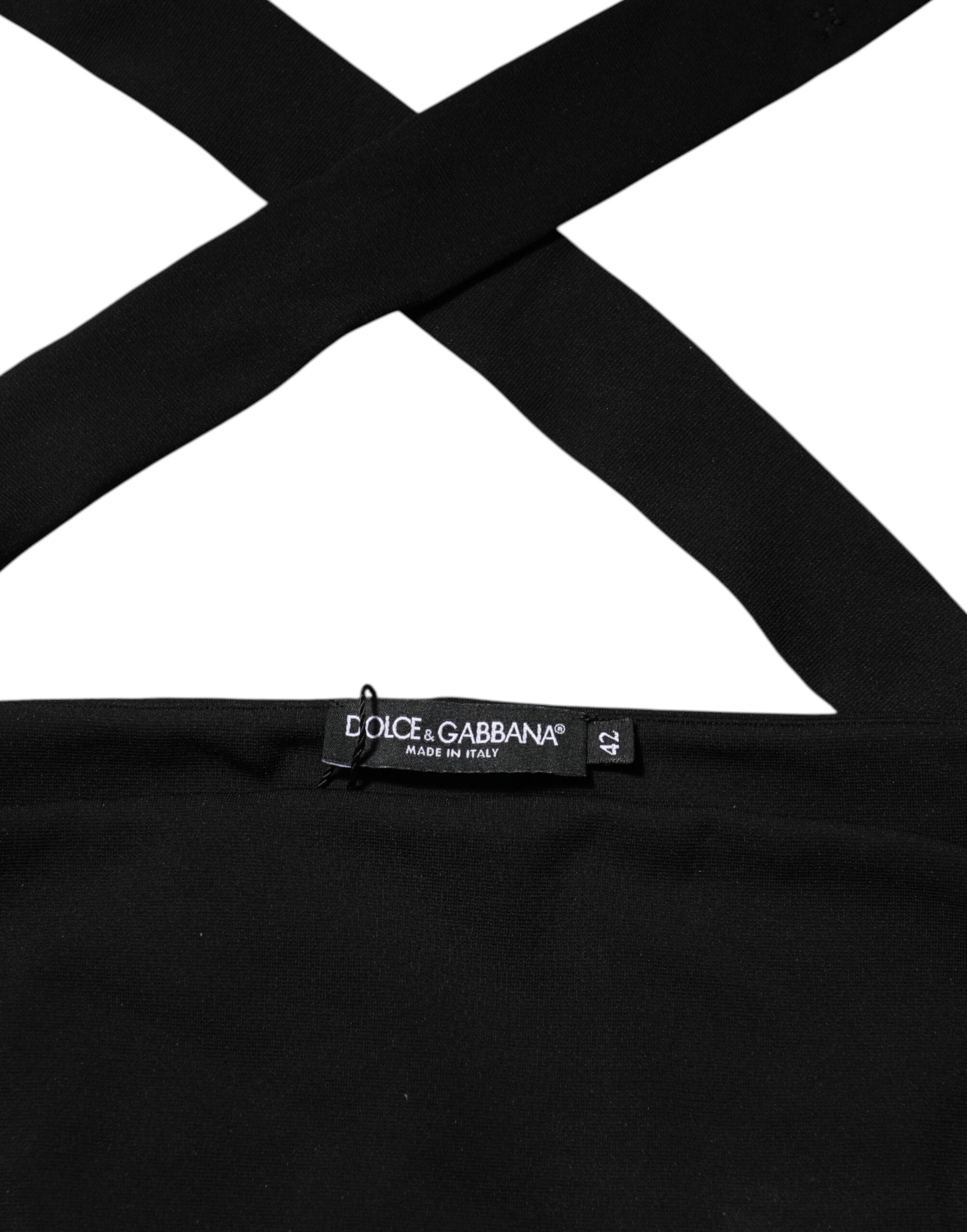 Black sports bra with white logo on front
