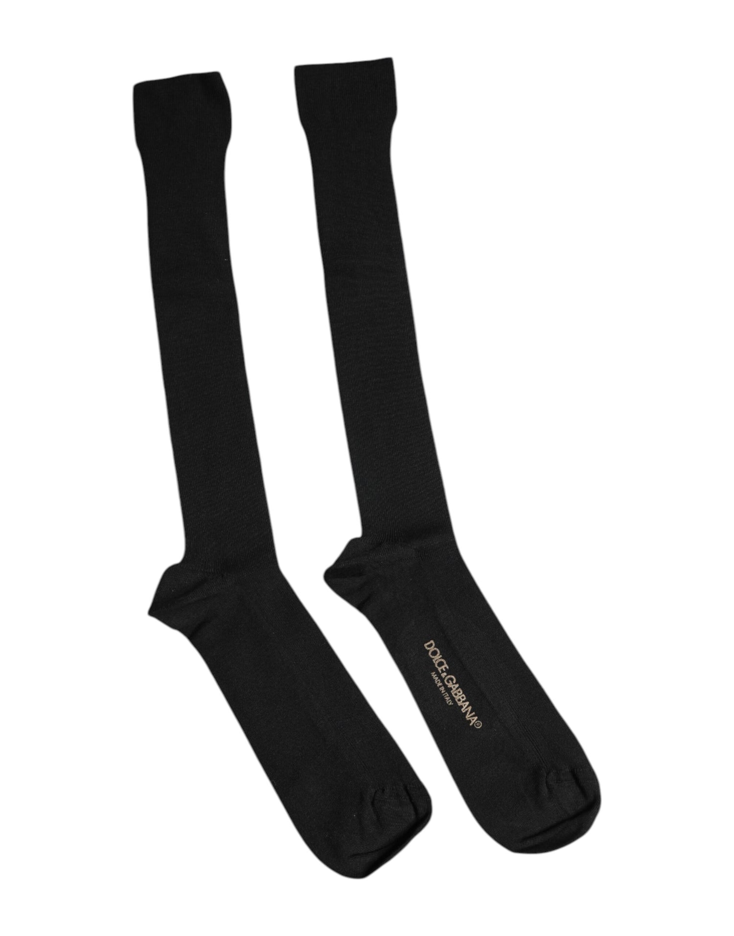 Two black socks with white stripes on top