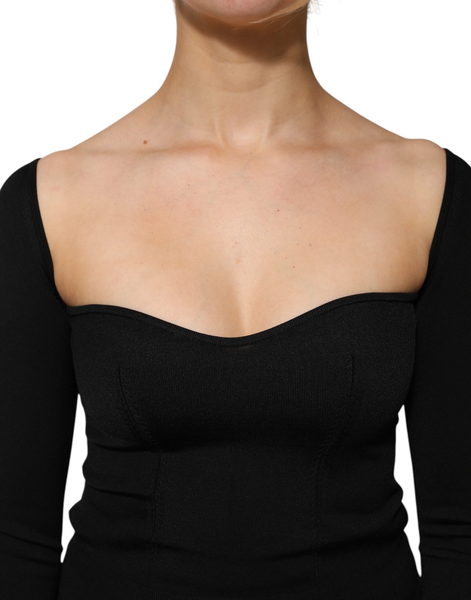 Black sleeveless top with scoop neckline