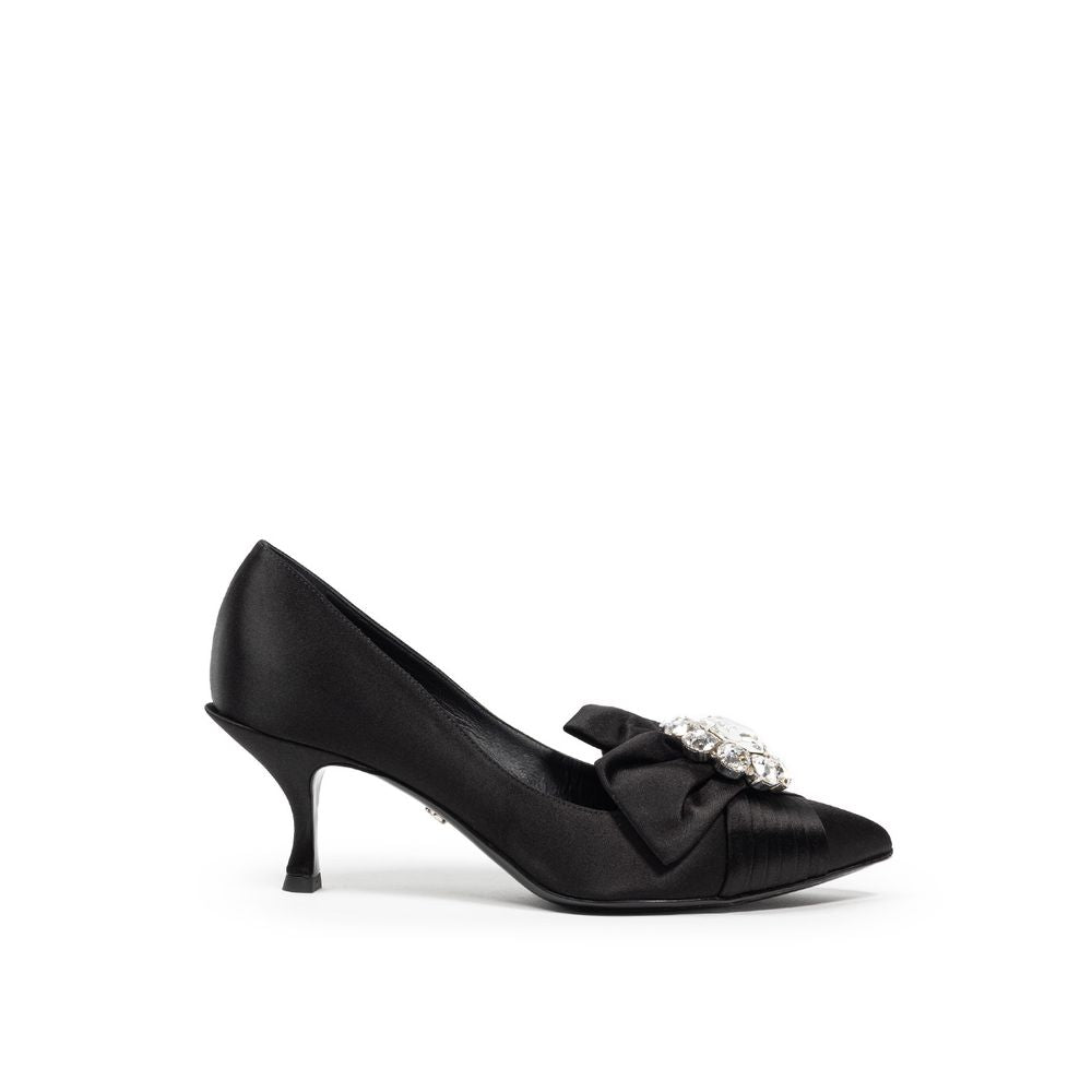 Black high heel shoe with bow detail on toe