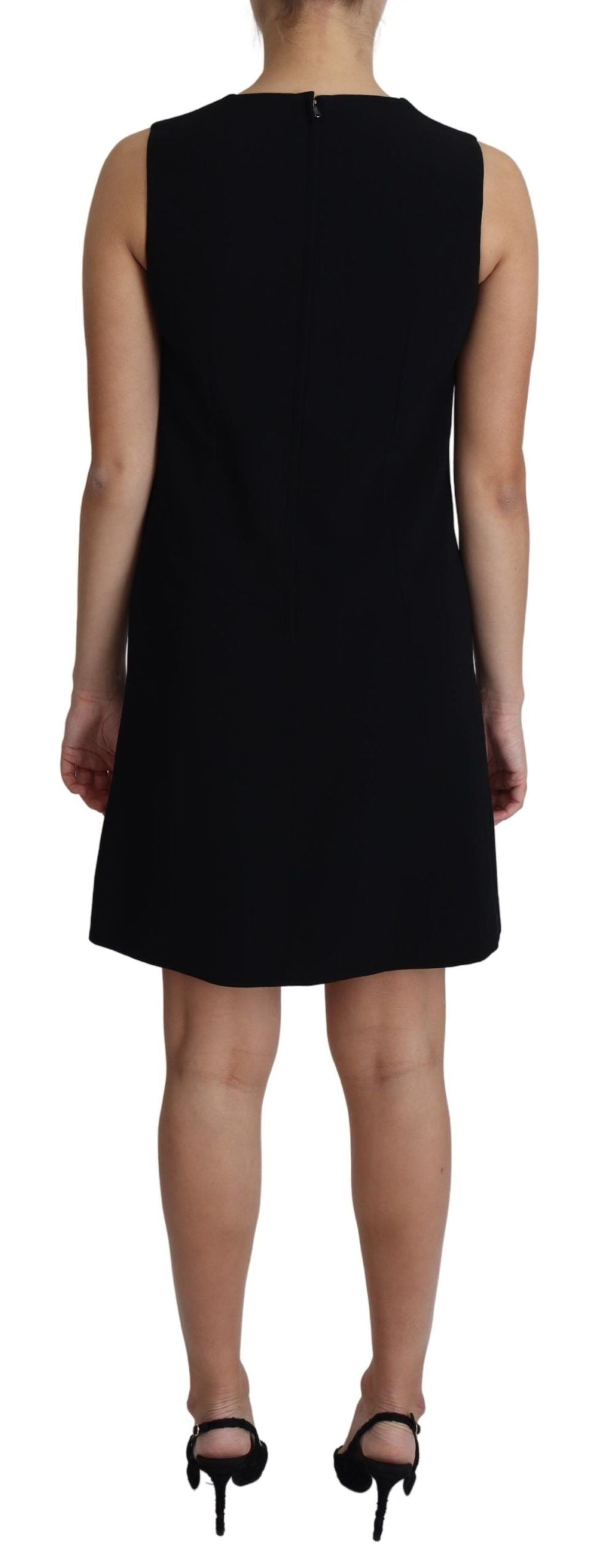 A black viscose stretch A-line shift mini dress