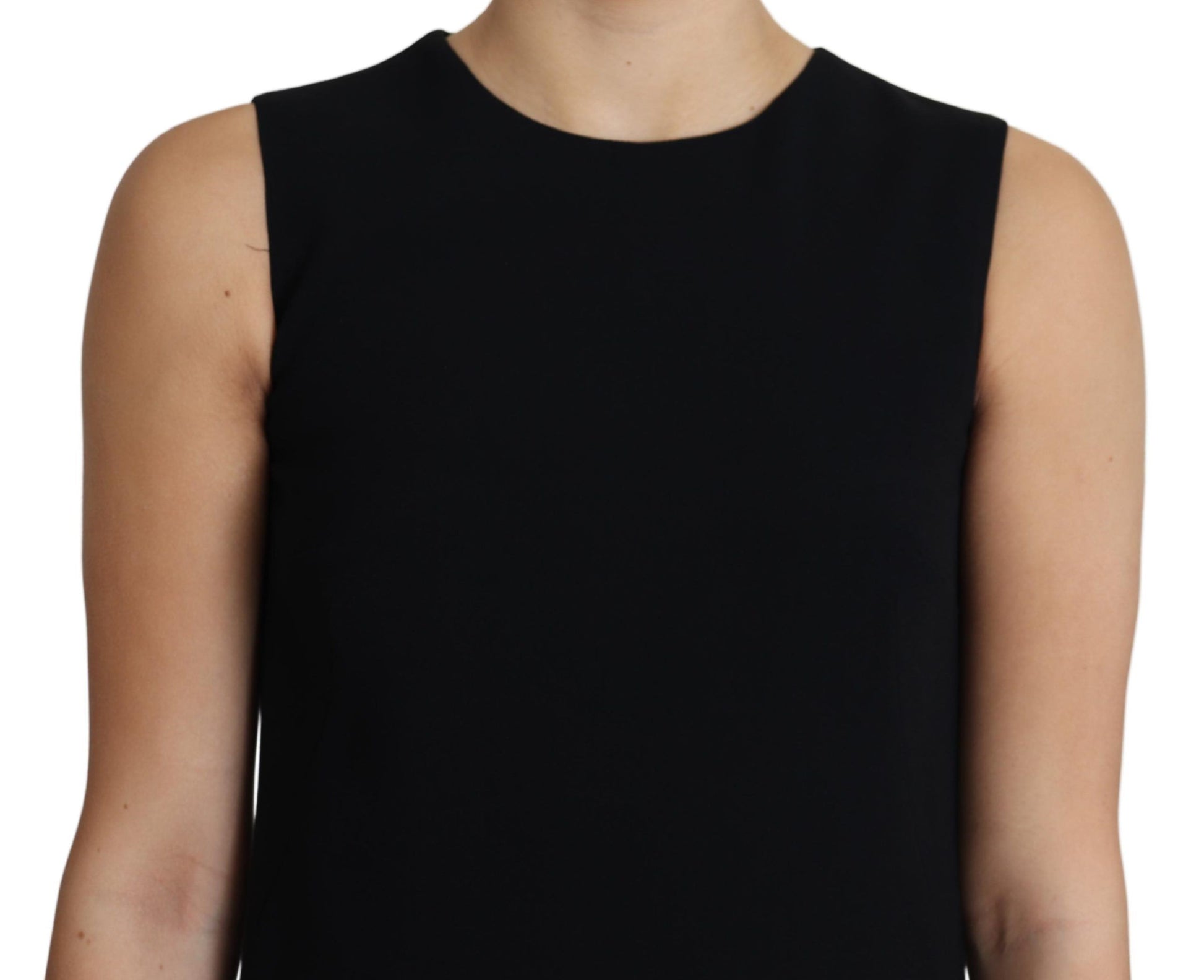 A black viscose stretch A-line shift mini dress