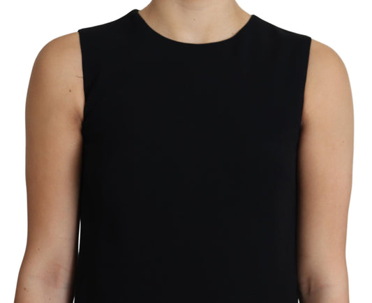 A black viscose stretch A-line shift mini dress