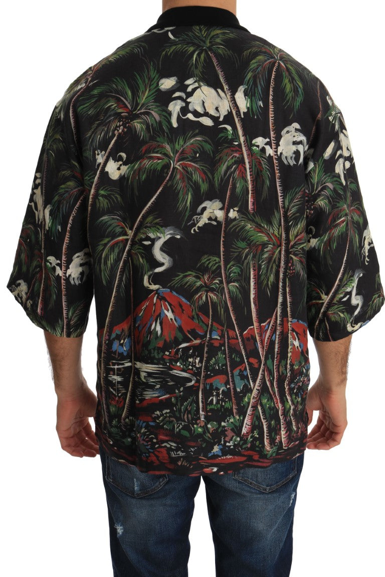 Man wearing a tropical print shirt